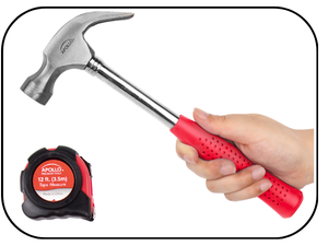 red hammer and red tape measure