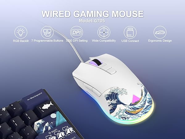 Womier G705 USB Wired Gaming Mouse for PC Computer Windows Mac Laptop