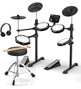 AiJoy Electric Drum Set for Beginners, 4 Quiet Mesh Pads, 15 Drum Kits &amp; 225 Sounds, 2 Cymbals w/...