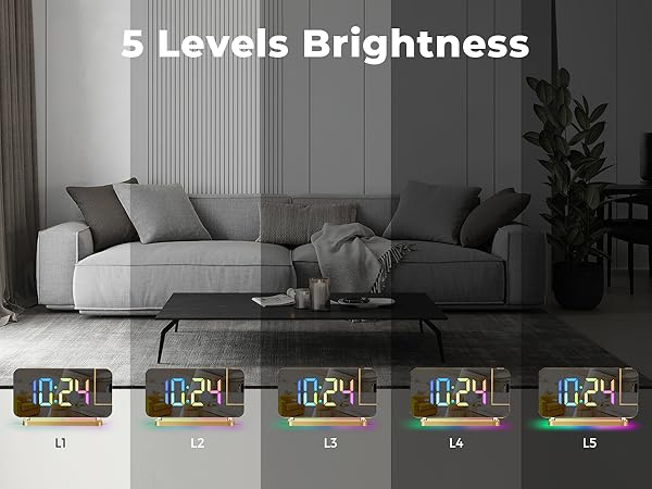 led mirror digital alarm clock with rgb night light
