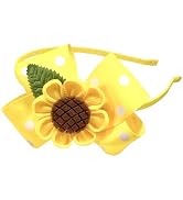 Yellow Sunflower Headband Bow Hair Accessories, Wave Point Flower Hair Bands, Spring Summer Big B...