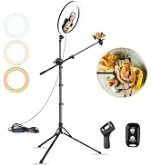 Aureday 12" Overhead Ring Light with Stand, Dimmable Ringlight with Phone &amp; Mic Holder, 62" Adjus...