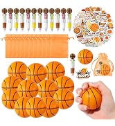 CY2SIDE 12 Pack Basketball Squeeze Toy Party Favor Gift Set with Ballpoint Pen Sticker and Organz...