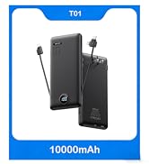 Portable Charger,Power Bank Built-in Cables and AC Wall Plug,VRURC USB C Portable Bank 10000mAh,T...