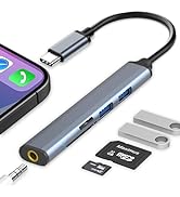 USB C Hub, 5 in 1 Aluminum USB C to USB A OTG USB C Docking Station with 2 USB A Ports, 3.5mm Hea...