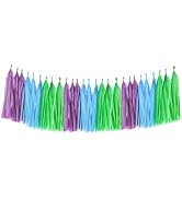 Blue Green and Purple Tassel Garland Banner Paper Tassels for Monsters Inc Birthday Party Decorat...