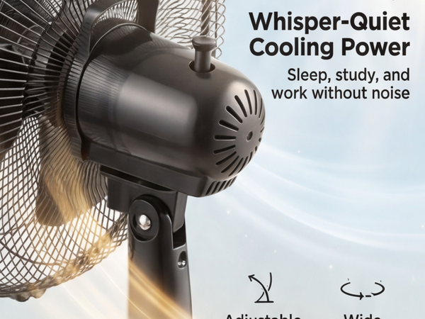 3 speed table fan with wide oscillation and adjustable tilt