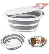 Collapsible BBQ Prep Tub with Lid, 7.5L Bottle Wash Basin with Drain Plug, Chopping Board Colande...