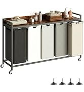 Herture Laundry Hamper with Shelf, Laundry Basket 5 Section, Laundry Sorter with Pull-Out Removab...