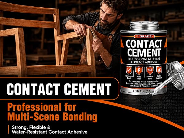 Contact cement for industrial-strength woodworking and multi-scene bonding