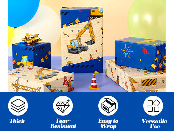 WERNNSAI Construction Wrapping Paper Roll 