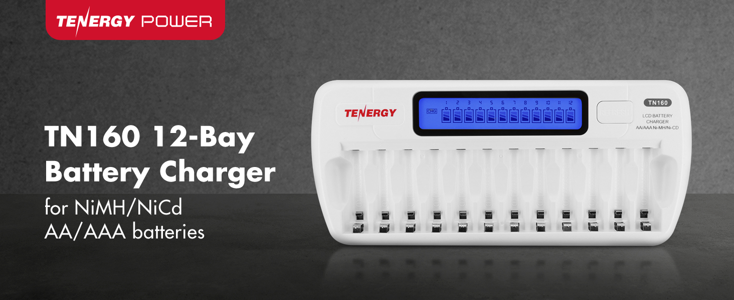 Tenergy TN160 12 bay battery charger for NiMH and NiCD AA and AAA batteries