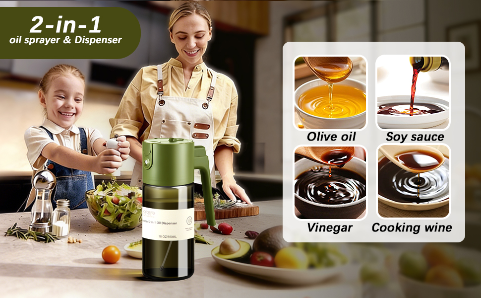 salad dressing shaker bottle. Oil spritzer bottle for kitchen, olive oil dispenser brush