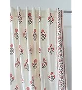 ATOSII 100% Cotton Single Panel Block Print Curtain, Easy Hanging with Rod Pocket &amp; Loop, Living ...