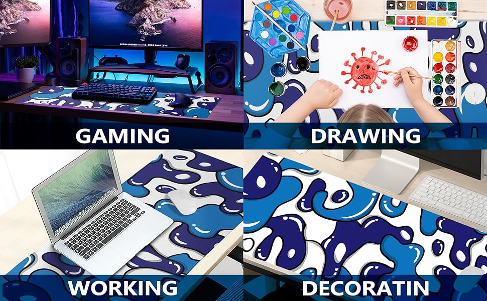 Navy Blue White Gaming Mouse Pad