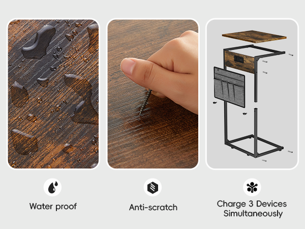 31'' Tall Side Table for Couch, Height Adjustable Small Couch Side Tables