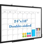 Monthly Calendar Dry Erase Whiteboard, 24" x 18" Magnetic Calendar White Board, Double-Sided Port...
