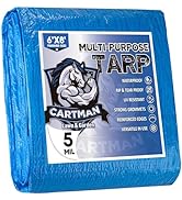 CARTMAN Finished Size 6x8 Feet Blue Poly Tarp 5 Mil Thick, Multipurpose Protective Cover for Camp...