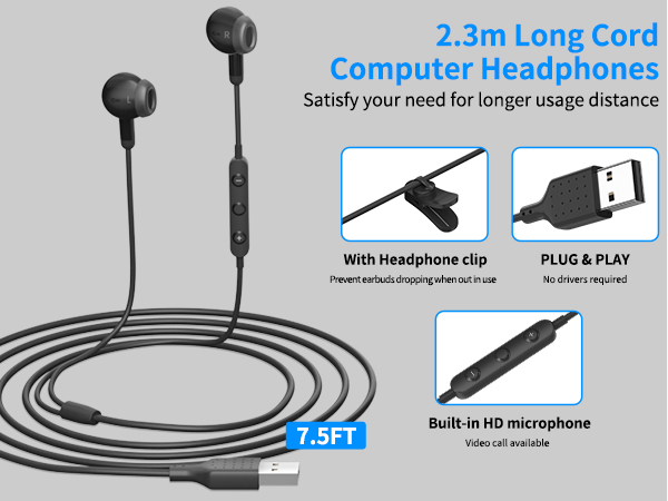 usb earbuds with microphone for pc