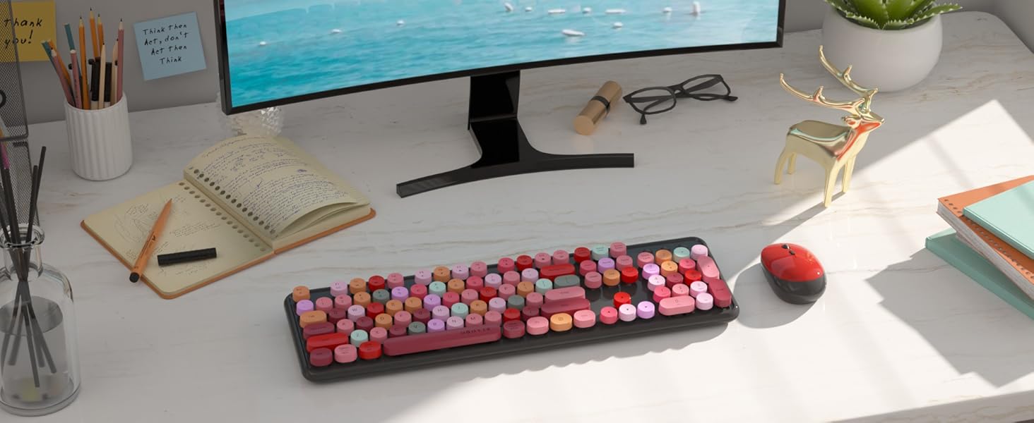 green colorful keyboard and mouse