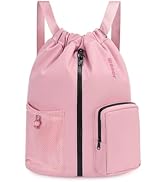 WANDF Drawstring Backpack Sports Gym Bag with Shoes Compartment, Water-Resistant String Beach Sac...