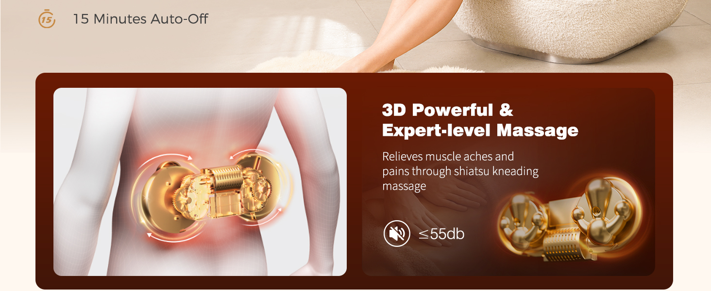 Handheld massage device with two rotating golden spheres. Features 3D powerful massage, 15-minute auto-off, and expert-level functionality for targeted body areas.