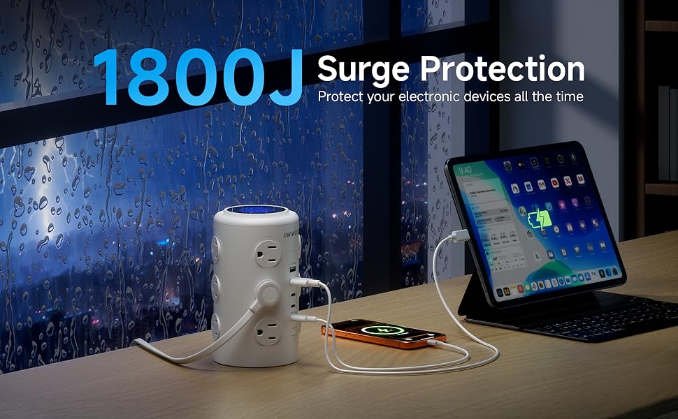 Tower Power Strip with 1 Dedicated PD 20W Fast-Charging Port