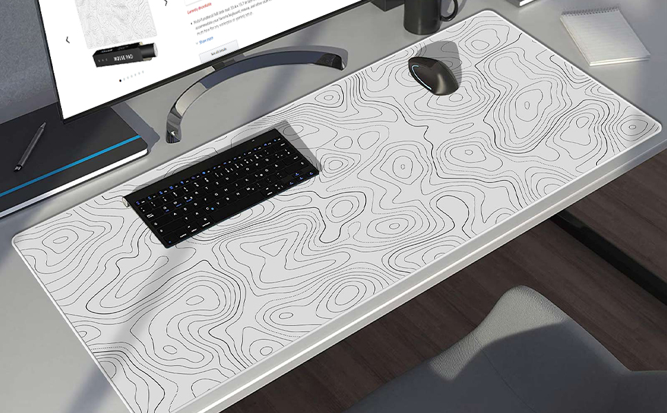 mouse pad mat desk mousepad large gaming xxl xl big extended black white topographic pc computer 