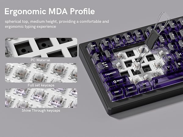 Purple Clear keycaps,Transparent keycaps,Jelly keycap Set,Shine Through key caps,MDA Profile