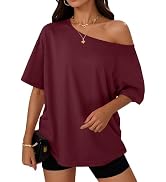 Trendy Queen Womens Off The Shoulder Tops Oversized T-Shirts Short Sleeve Tees Summer 2025 Casual...