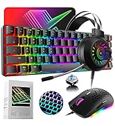 60% Mechanical Gaming Keyboard Mouse Gaming Headset Mouse pad and PBT Pudding Keycaps,5 in 1 Wire...