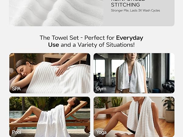 Large White Bath Towel Set of 2