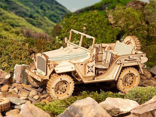 ROKR 3D Wooden Puzzle Model Car Kits to Build for Adults, 1:15 Scale Vintage Car Model Building Kit ...