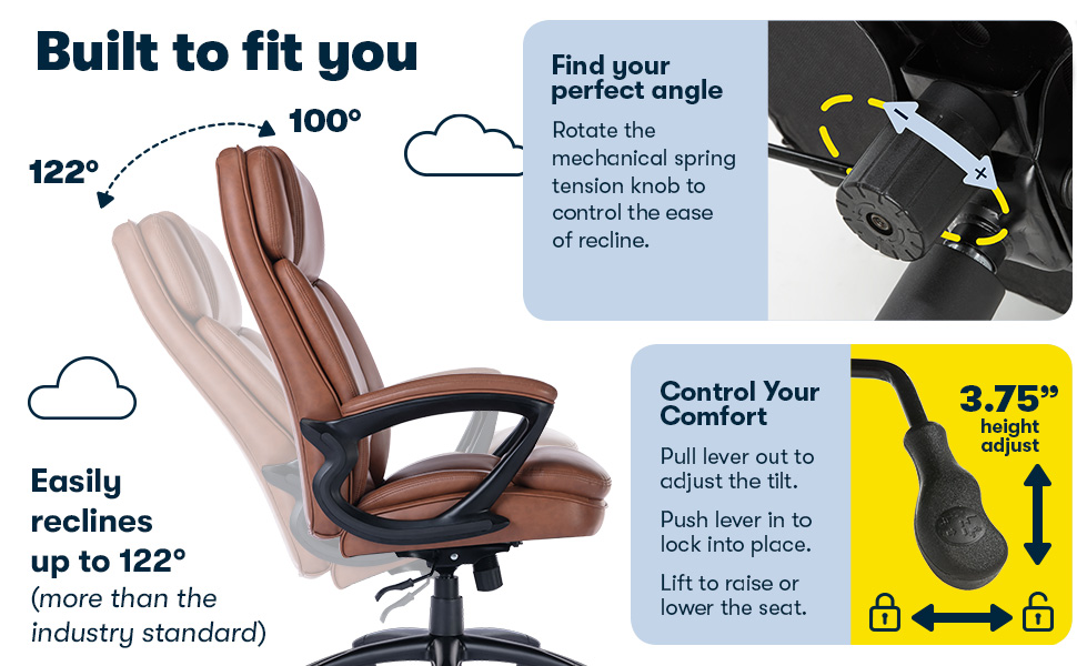 Serta, Office Chair, Comfort, Control, Recline, Adjust, Big and Tall