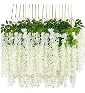 12Pcs Artificial Wisteria Flowers 3.6 Feet/Piece White Dense Artificial Fake Wisteria Vine Ratta ...