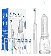 H2ofloss Sonic Electric Toothbrush and Water Flosser Combo, Rechargeable 2000mAh Toothbrush and 2...