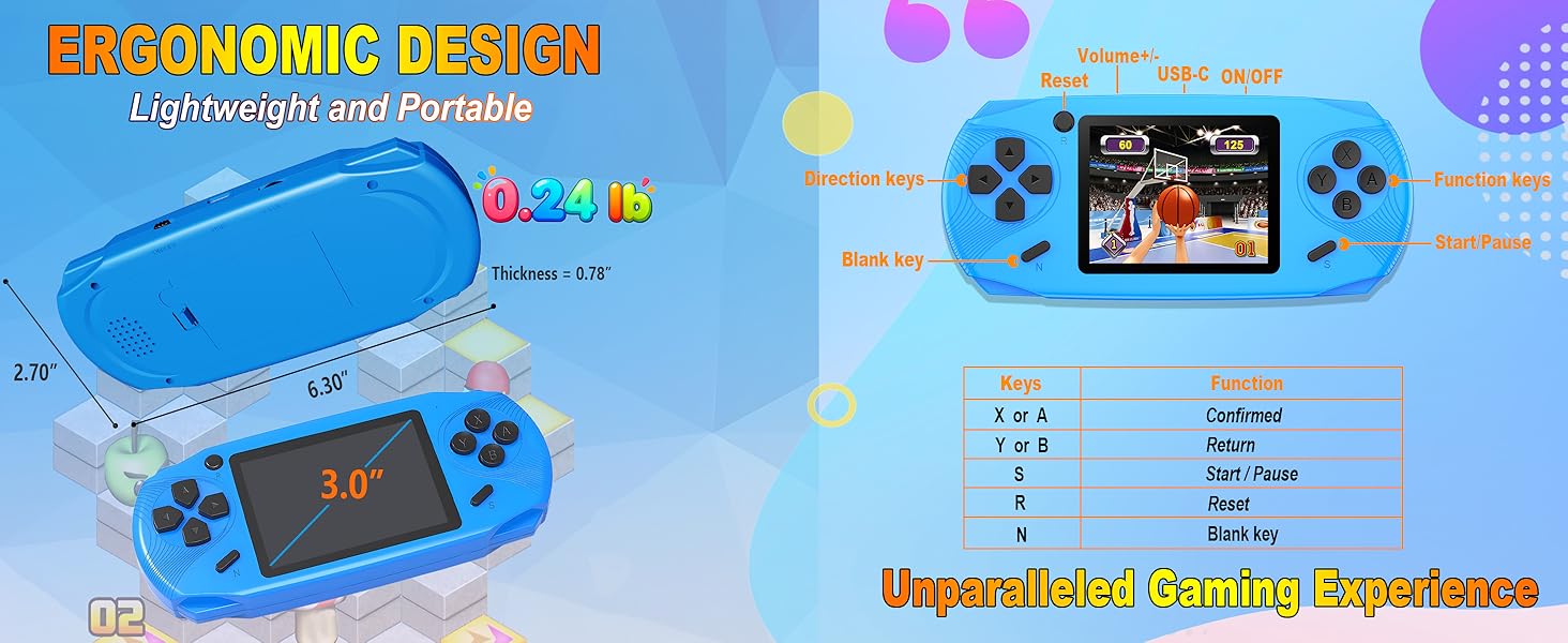 Portable handheld game console for kids