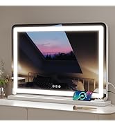 ZL ZELing Vanity Mirror with Lights 32" x 23" LED Makeup Mirror with Lights, Dimmable 3-Color Lig...