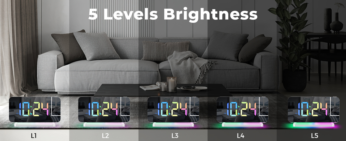 led mirror digital alarm clock with rgb night light