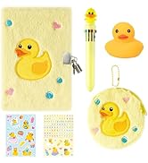 CY2SIDE 6PCS Yellow Rubber Duck Gift Set for 6-8 Year Old Girls, Cute Duck Plush Secret Diary Jou...