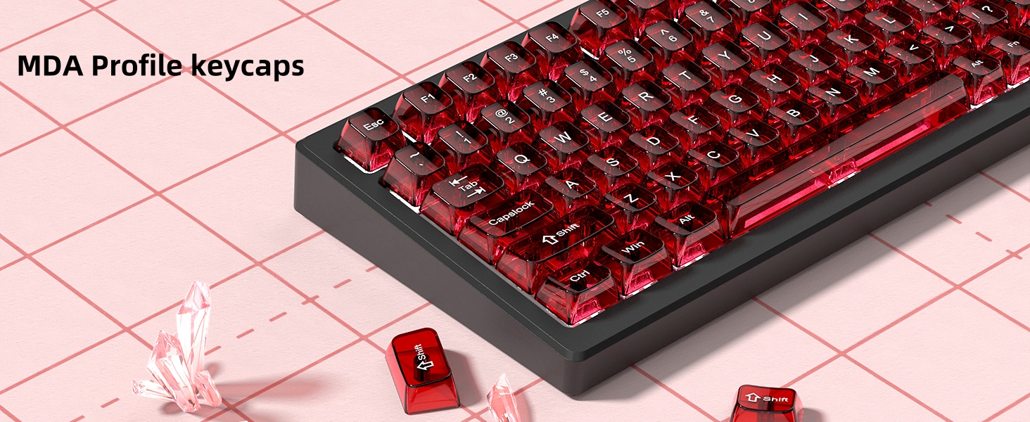 Red Clear keycaps,Transparent keycaps 60 75 100 Percent,Ceramic Jelly Key caps Set