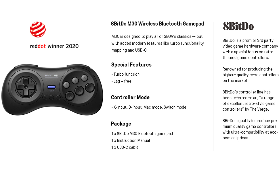 8bitdo SEGA's Classics m30 Bluetooth Gamepad bluetooth controller wireless gaming controller 
