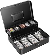 Cash Box with Money Tray and Combination Lock, Large Metal Safe Money Box for Cash Regiser, Lock ...