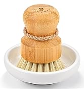 SUBEKYU Bamboo Dish Scrub Brush for Kitchen Sink, Natural Wooden Washing Dish Brush Scrubber, Sis...