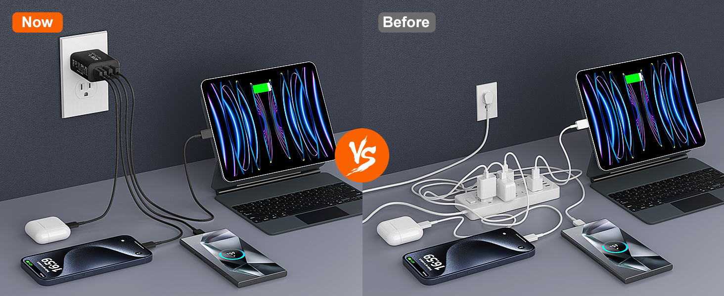 USB C Wall Charger Block, 2Pack 4-Port Type C Charger Fast Charging Block