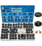 ZDBB 106 pcs Flat and Beveled Faucet Washers and Brass Bibb Screws Assortment for Use with Assort...