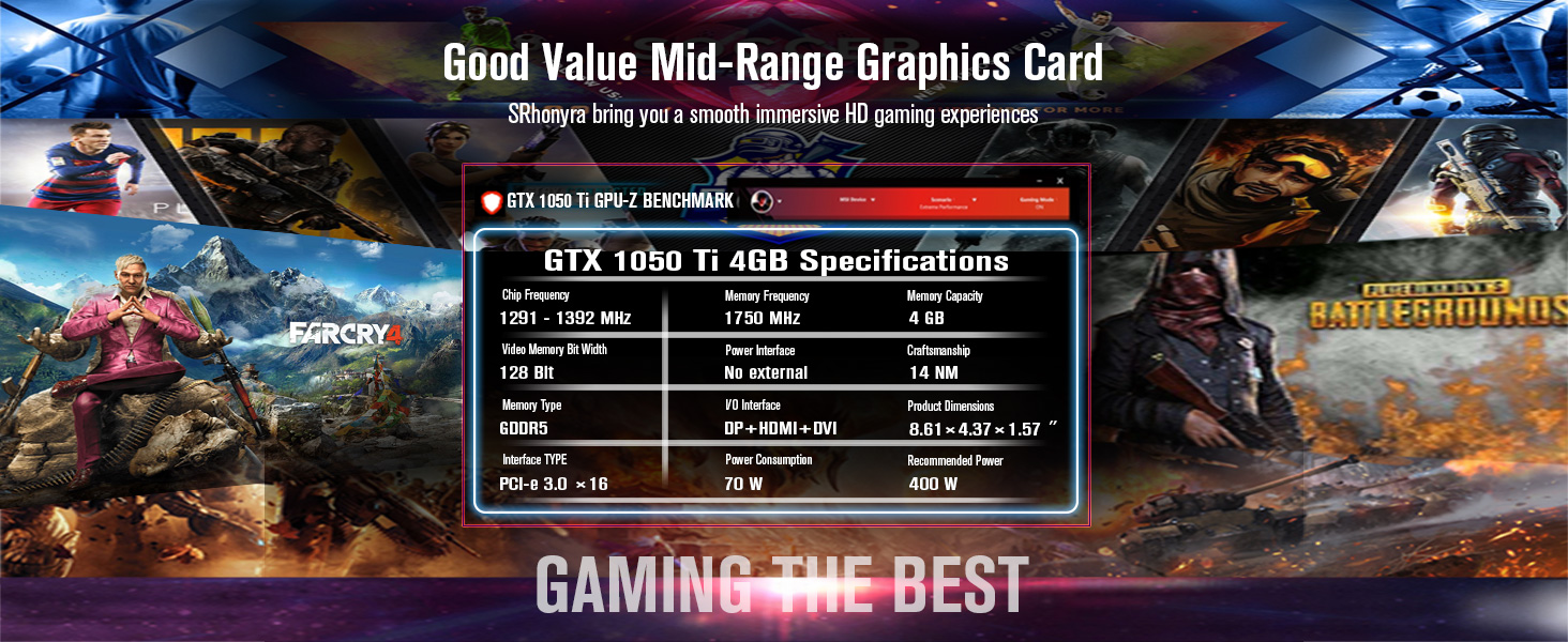 SRhonyra GTX 1050 Ti 4gb gaming graphics card