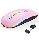 LED Wireless Mouse, Slim Rechargeable Wireless Bluetooth Mouse, 2.4G Portable USB Optical Wireles...