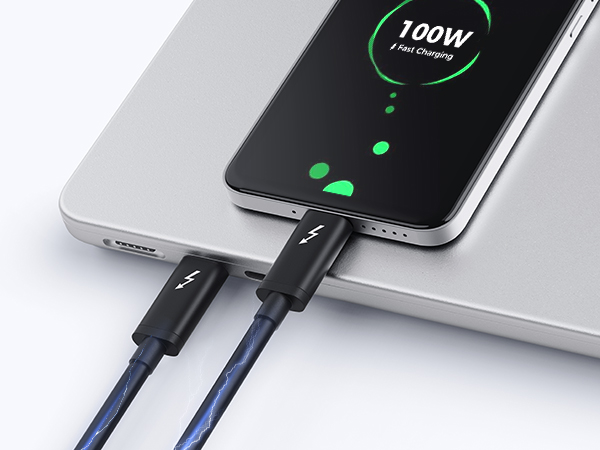 USB C Thunderbolt cable with 100W power delivery for laptops