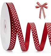 FAKILO Polka Dot Grosgrain Ribbon 3/8 Inch, 25 Yards Spool Red and White Dot Craft Ribbon for Chr...